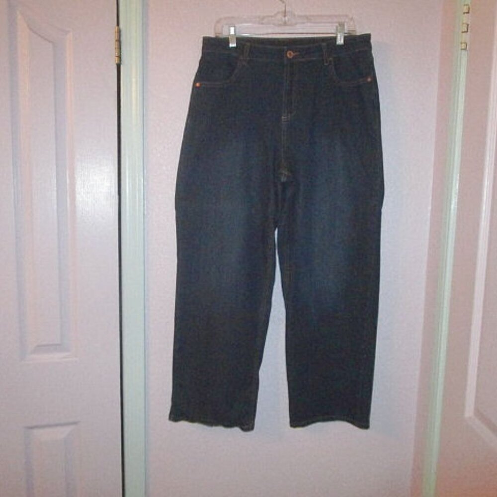 Time and Tru Womens High Rise Wide Leg Jeans Size 14 Stretch Denim Dark Crop EUC